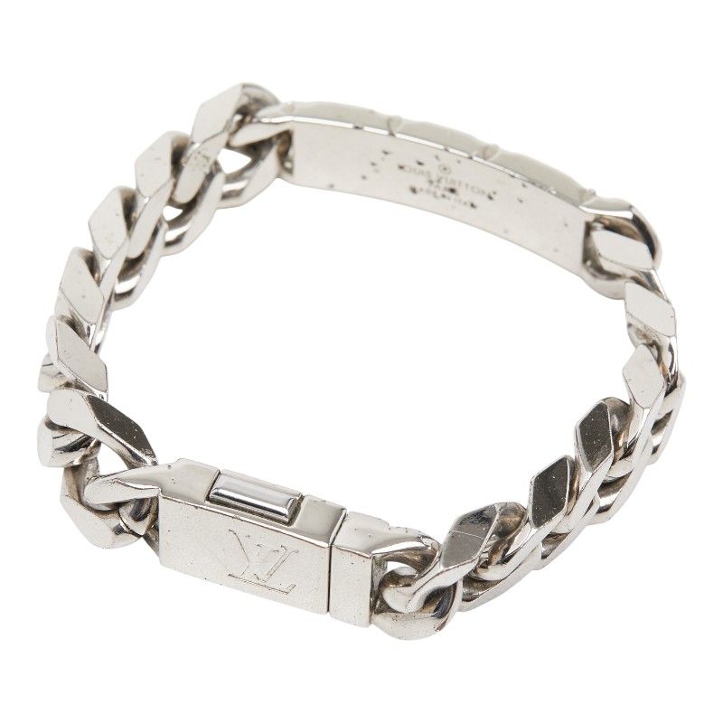 Louis Vuitton Monogram Bracelet LV Signature Chain Silver Metal