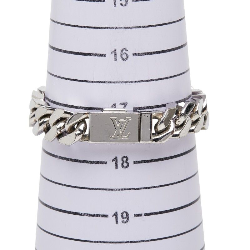 Louis Vuitton Monogram Bracelet LV Signature Chain Silver Metal