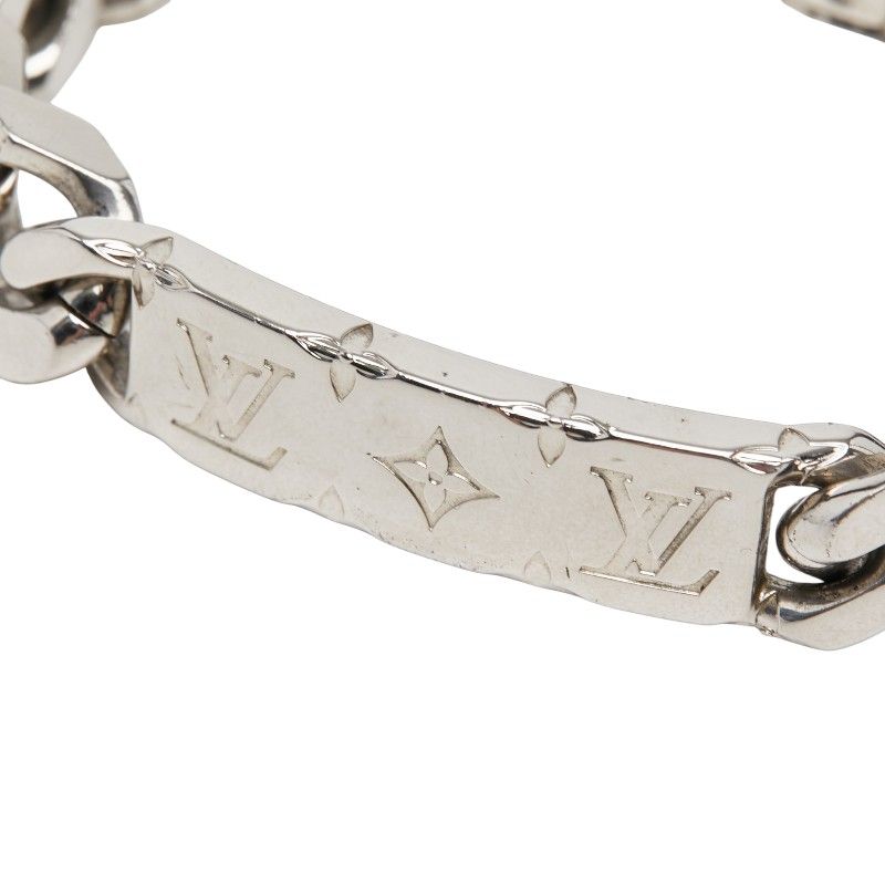 Louis Vuitton Monogram Bracelet LV Signature Chain Silver Metal
