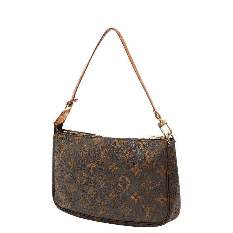 Louis Vuitton Monogram Pochette Handbag Pouch Brown Leather