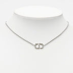 Dior CD Logo Necklace Silver Metal Rhinestone