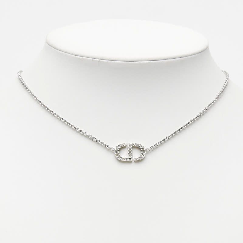 Dior CD Logo Necklace Silver Metal Rhinestone