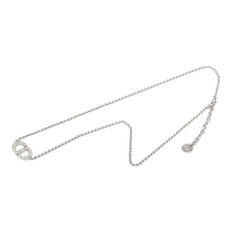 Dior CD Logo Necklace Silver Metal Rhinestone