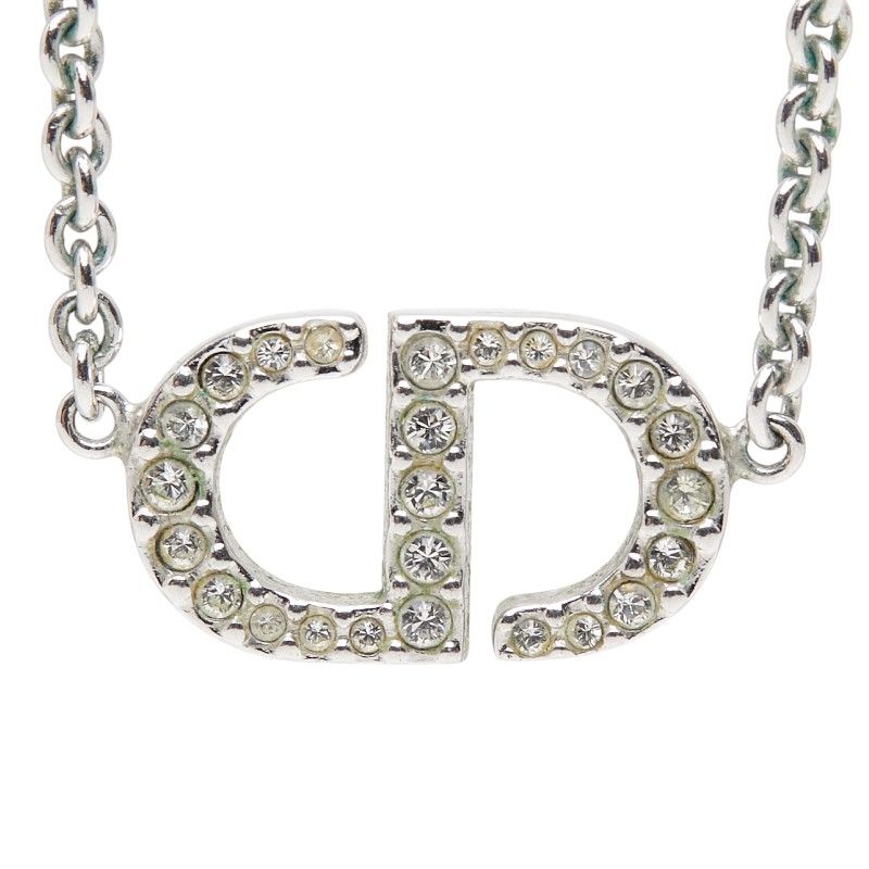 Dior CD Logo Necklace Silver Metal Rhinestone