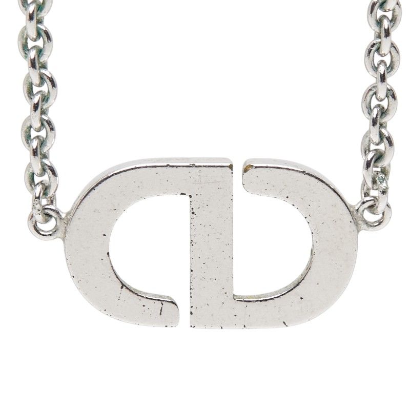 Dior CD Logo Necklace Silver Metal Rhinestone