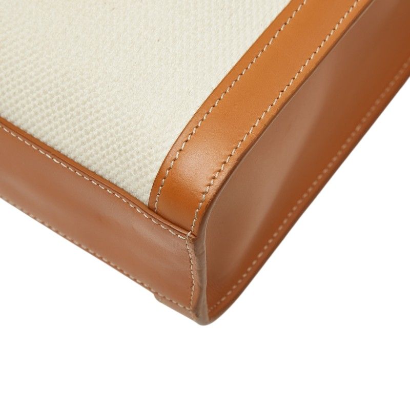 Celine Vertical Cabas Small 2-Way Shoulder Bag Ivory Brown Canvas Leather