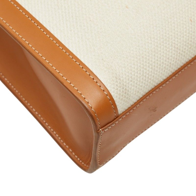 Celine Vertical Cabas Small 2-Way Shoulder Bag Ivory Brown Canvas Leather