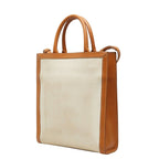 Celine Vertical Cabas Small 2-Way Shoulder Bag Ivory Brown Canvas Leather