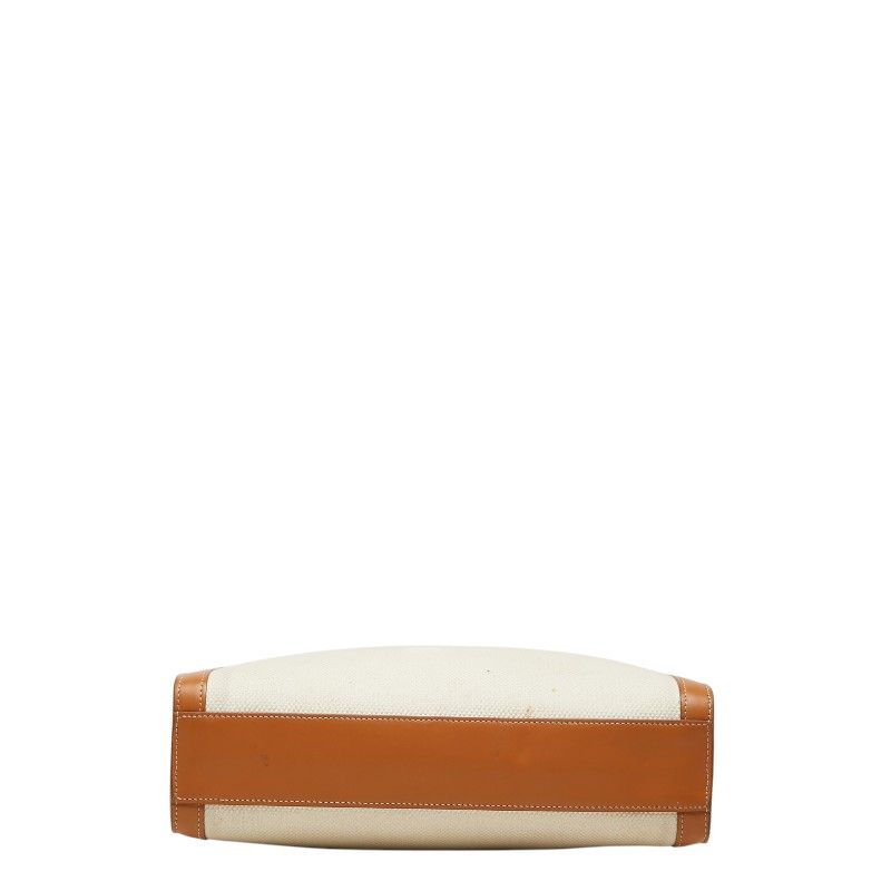Celine Vertical Cabas Small 2-Way Shoulder Bag Ivory Brown Canvas Leather