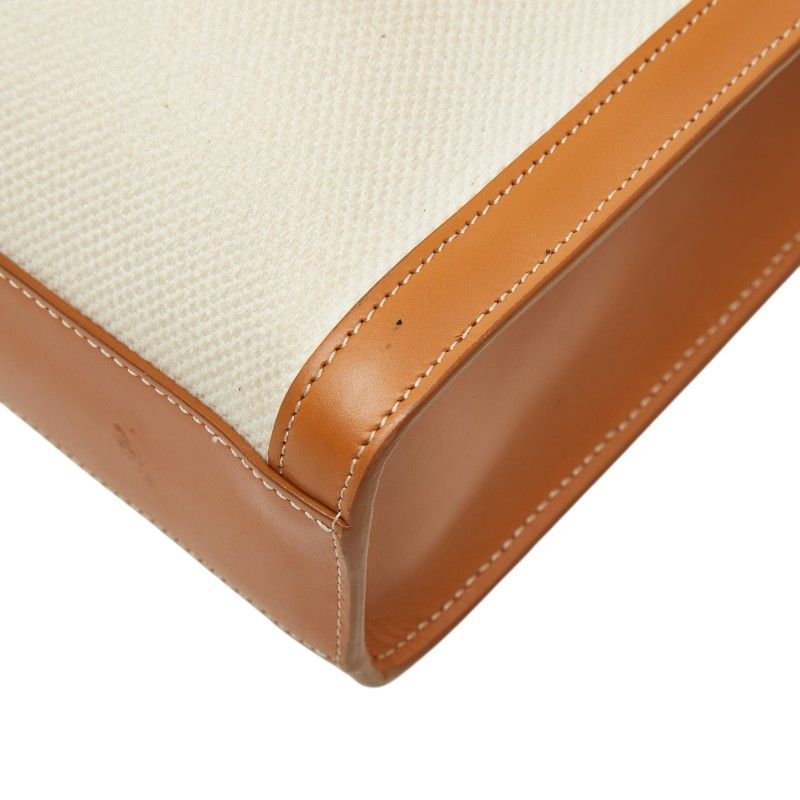Celine Vertical Cabas Small 2-Way Shoulder Bag Ivory Brown Canvas Leather