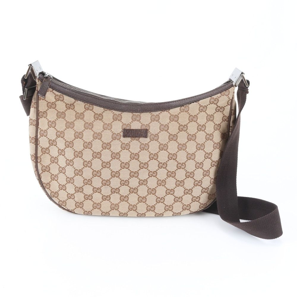 Gucci GG Canvas Leather Shoulder Bag Crossbody Hand Brown