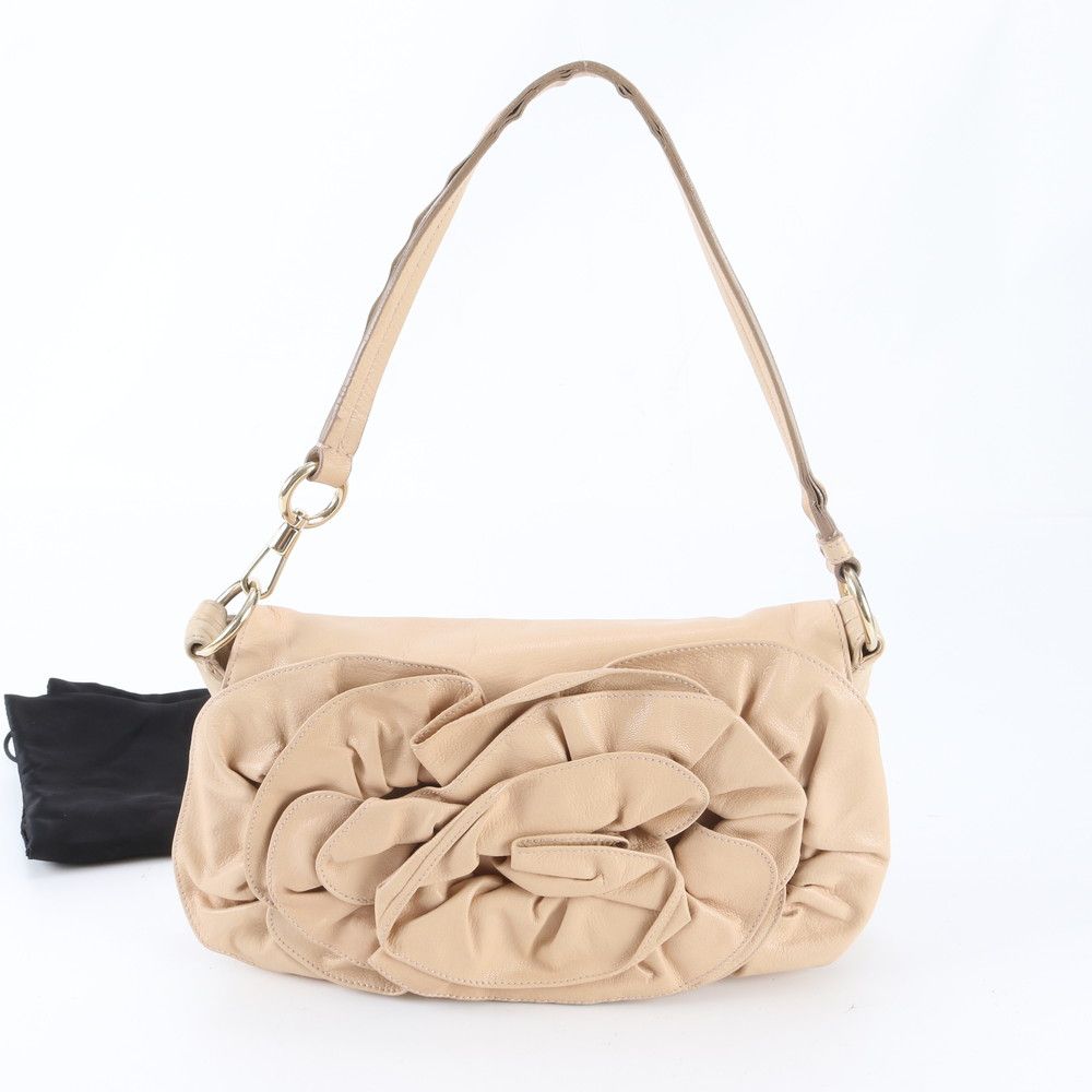 Saint Laurent Rive Gauche Nadya Flower Motif Rose Leather Shoulder