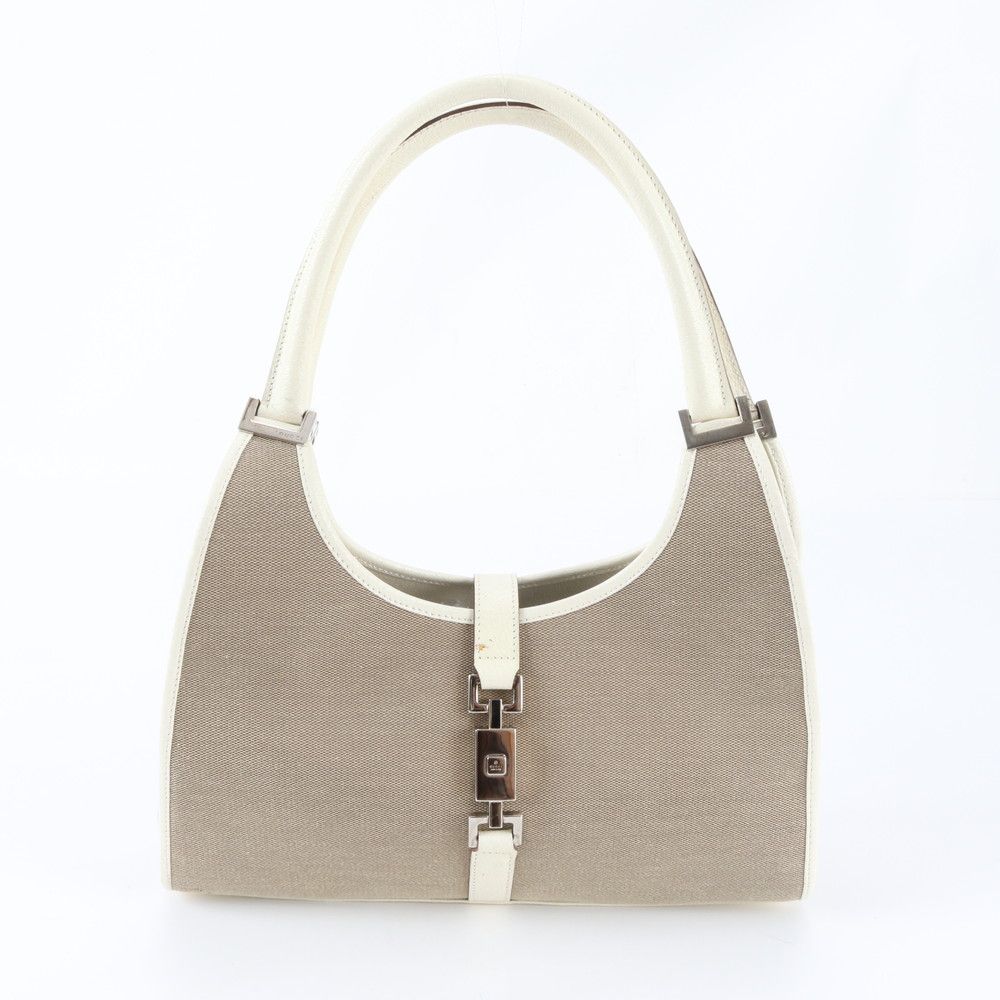 Gucci Jackie 002 Leather Canvas Handbag Tote