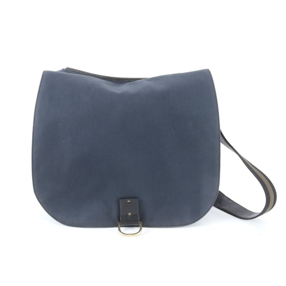 Gucci Leather Canvas Shoulder Bag Crossbody Messenger Navy