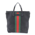 Gucci Sherry Line Leather Canvas Tote Shoulder Business Black
