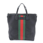 Gucci Sherry Line Leather Canvas Tote Shoulder Business Black
