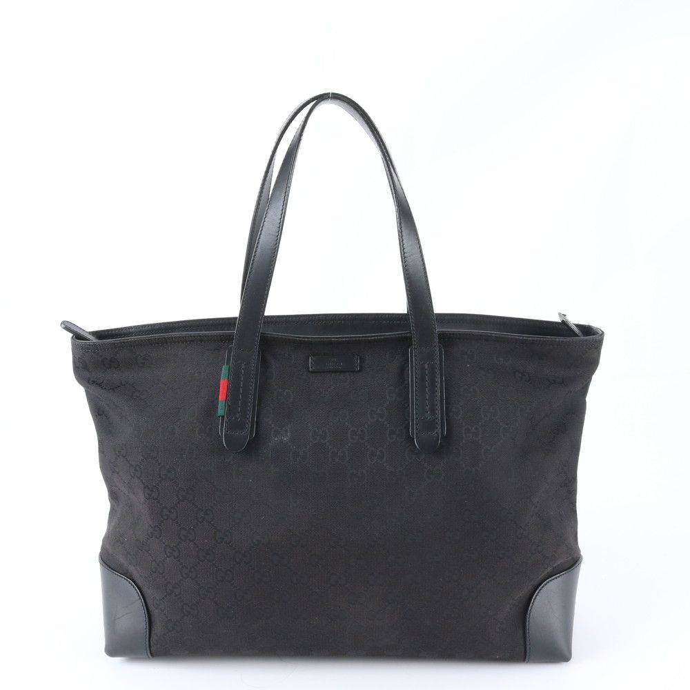 Gucci GG Canvas Leather Tote Shoulder Business Document Black