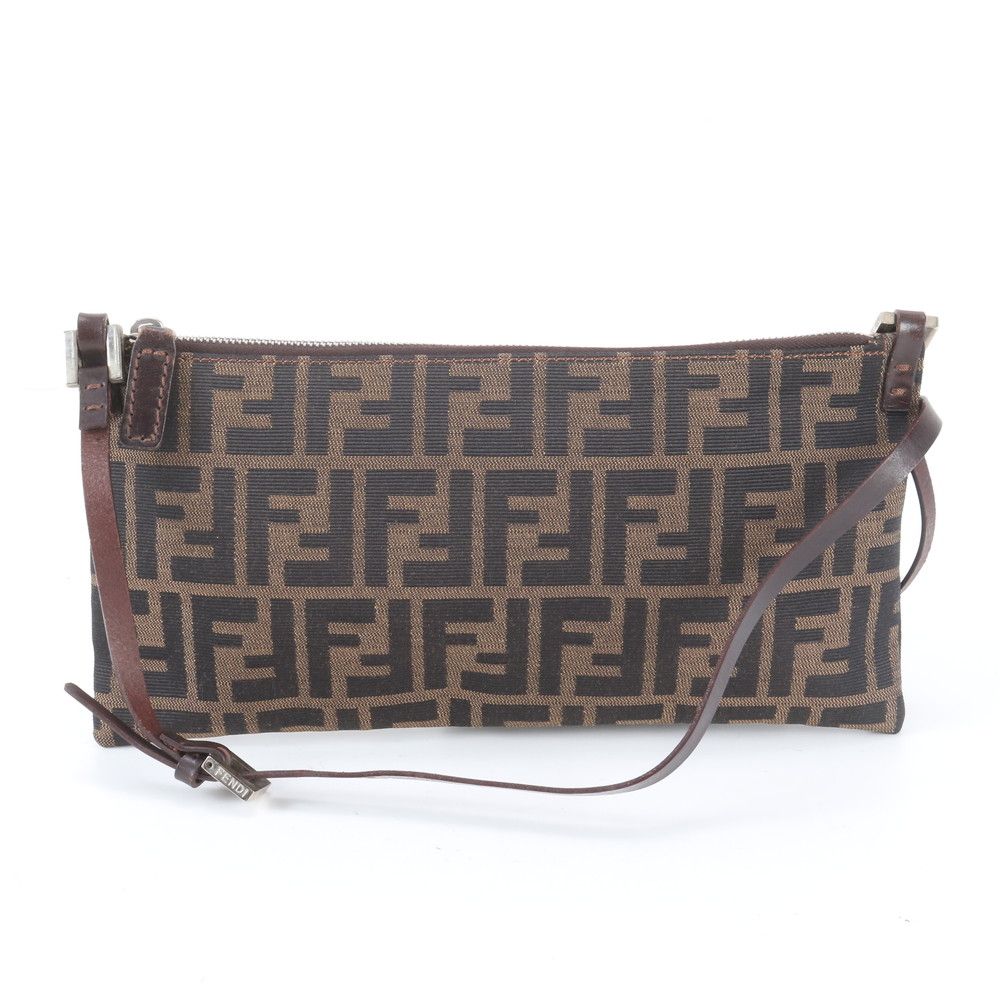 Fendi Zucca Leather Canvas Shoulder Bag Crossbody Brown