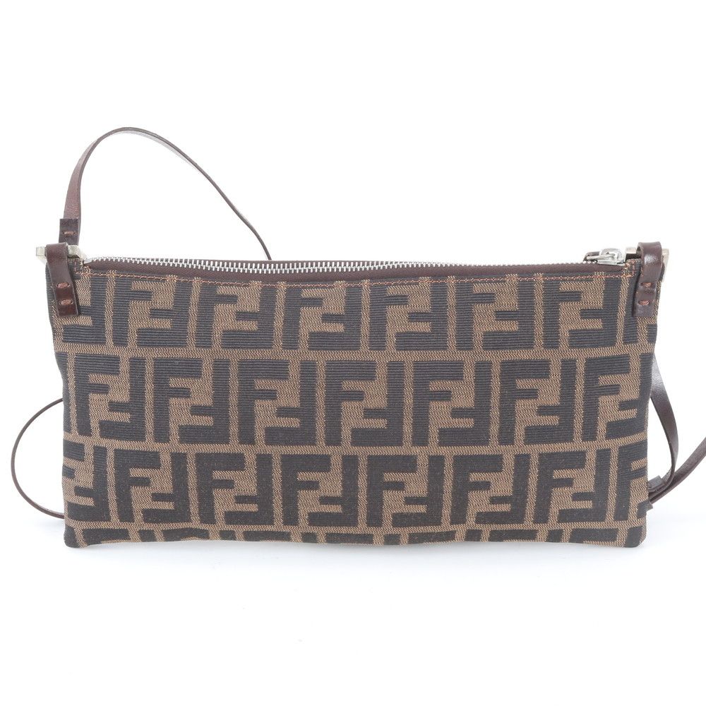 Fendi Zucca Leather Canvas Shoulder Bag Crossbody Brown — view 2