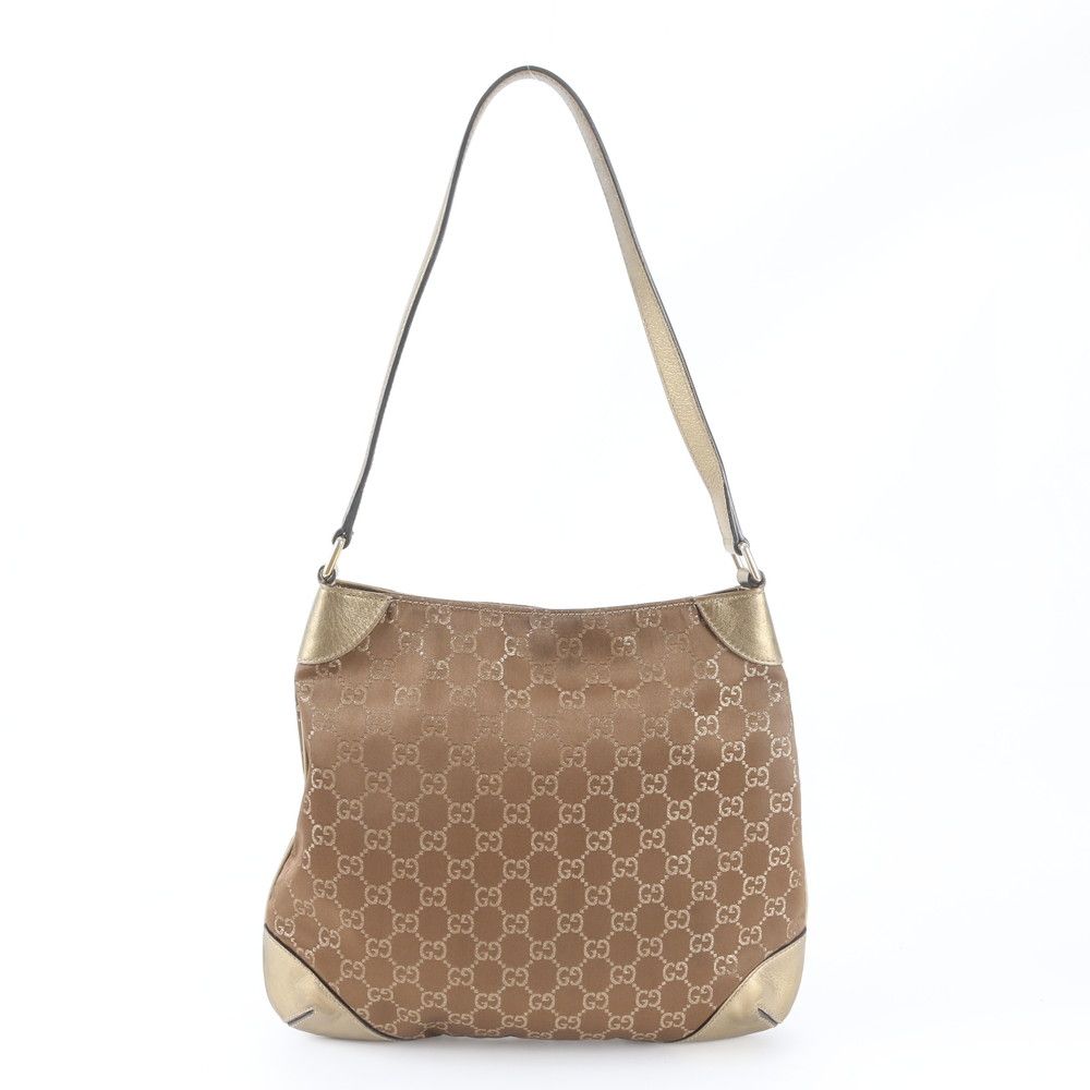 Gucci GG Canvas Leather Shoulder Bag Tote Hand Gold