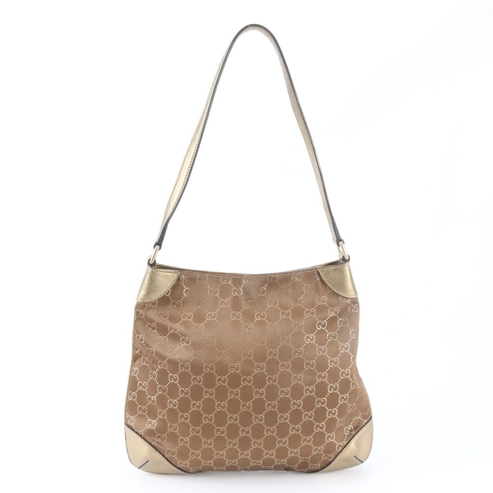 Gucci GG Canvas Leather Shoulder Bag Tote Hand Gold — view 3