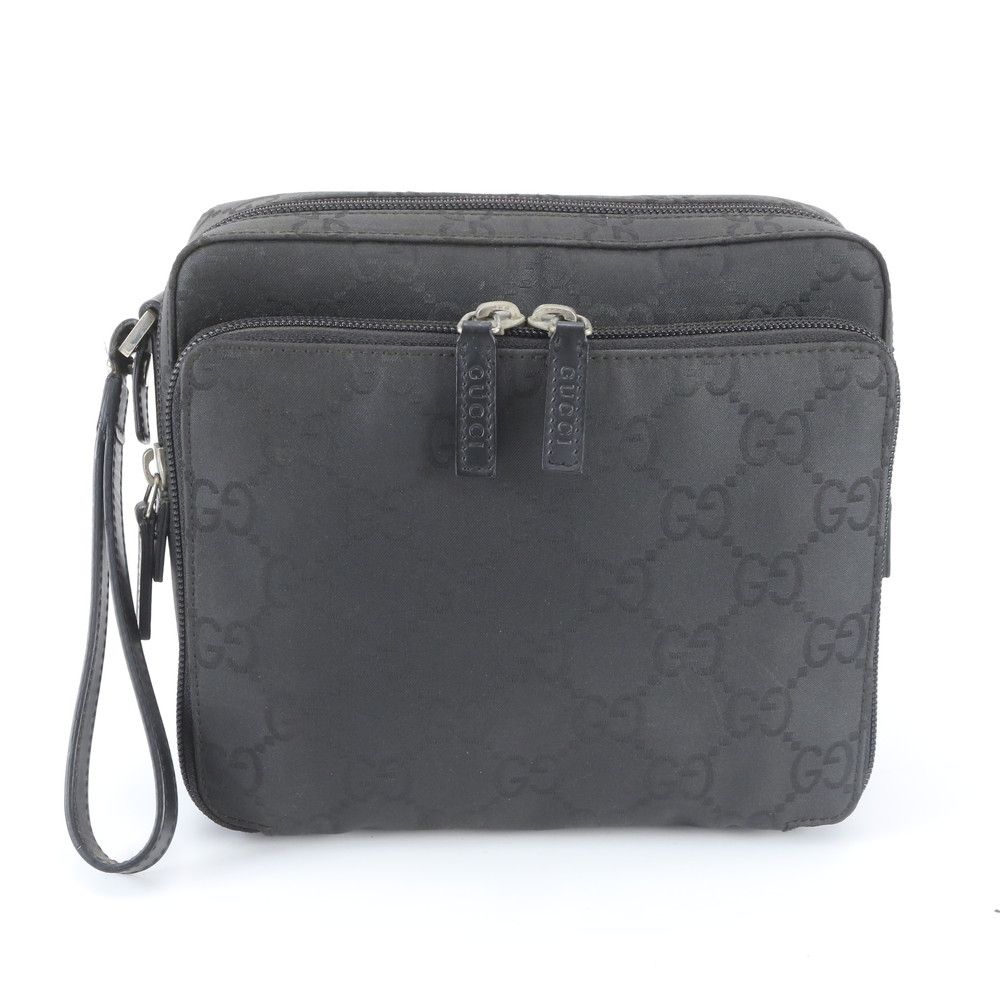 Gucci GG Nylon 018 Leather Clutch Pouch Business Black