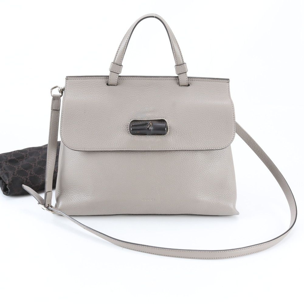 Gucci Bamboo Daily Leather 2-Way Shoulder Bag Crossbody Hand Gray