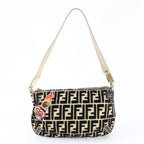 Fendi Zucca Patch FF Leather Canvas Shoulder Bag Hand
