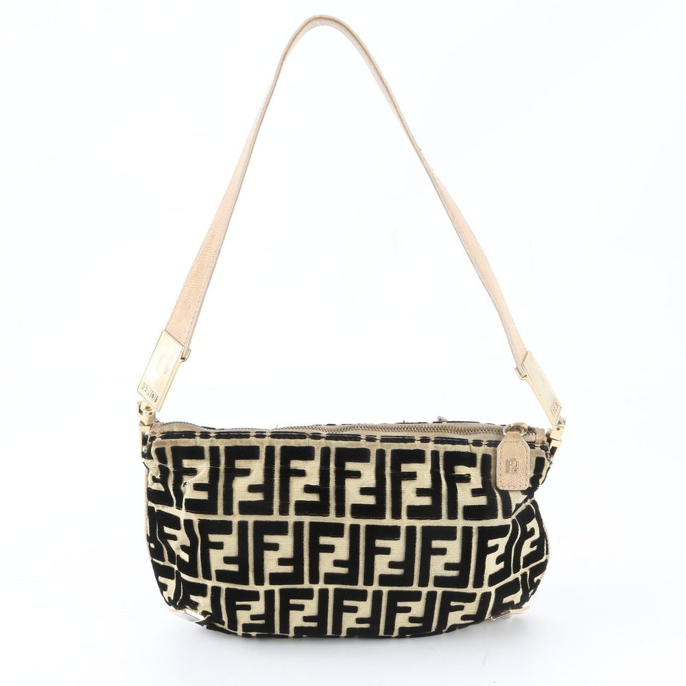 Fendi Zucca Patch FF Leather Canvas Shoulder Bag Hand — view 3