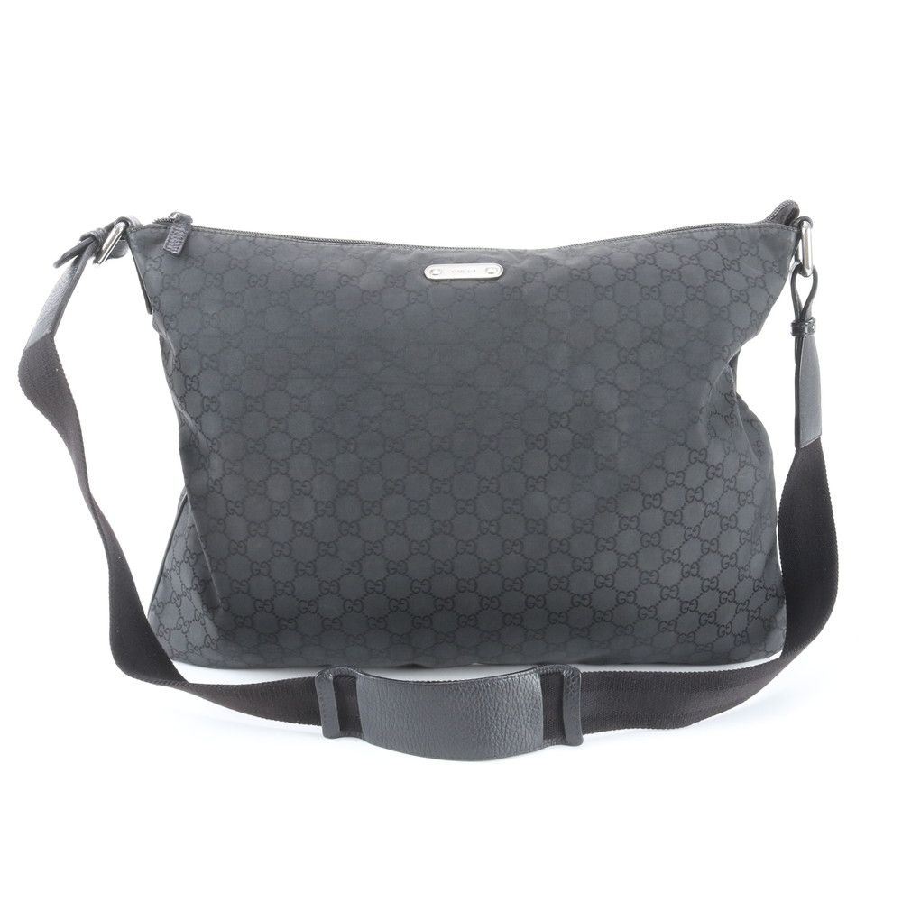 Gucci GG Nylon Leather Shoulder Bag Crossbody Messenger Black