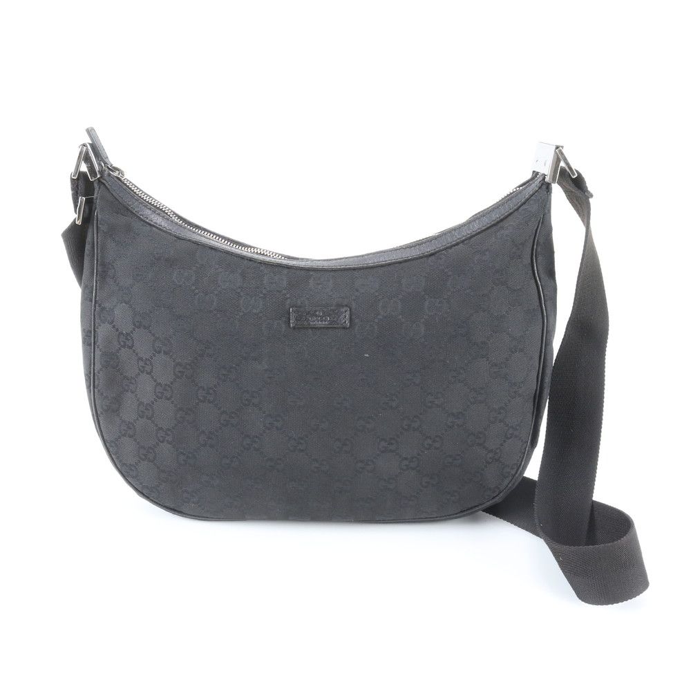 Gucci GG Canvas Leather Shoulder Bag Crossbody Hand Tote Black