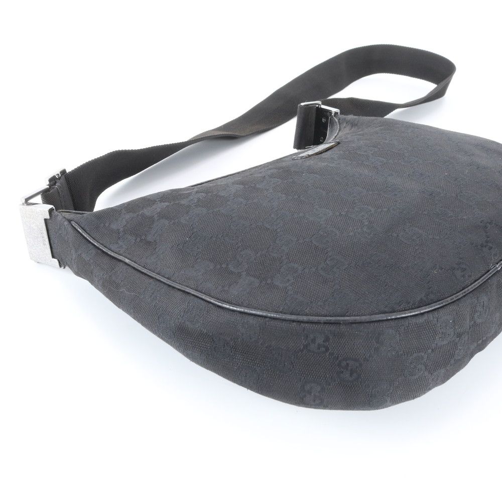 Gucci GG Canvas Leather Shoulder Bag Crossbody Hand Tote Black — view 6