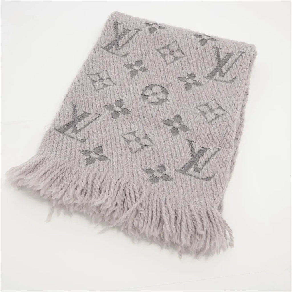 Louis Vuitton Monogram Echarpe Logo Mania Scarf Silk Fringe Gray