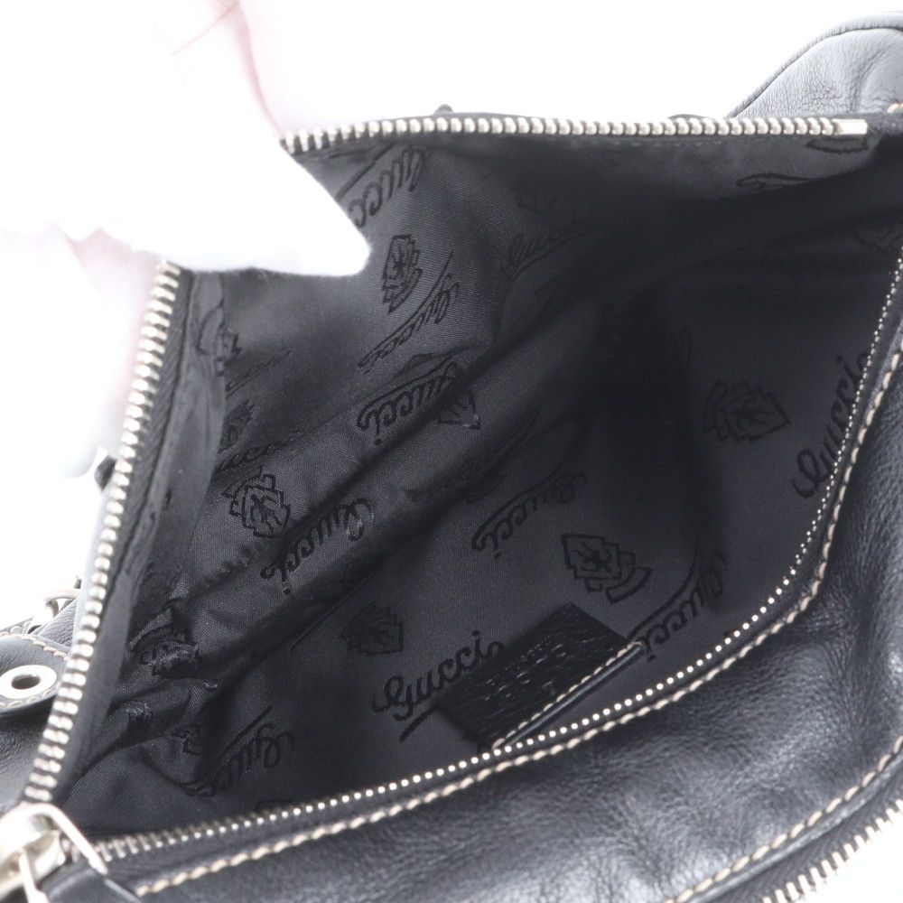 Gucci Crest Leather Shoulder Bag Crossbody Messenger Black — view 8