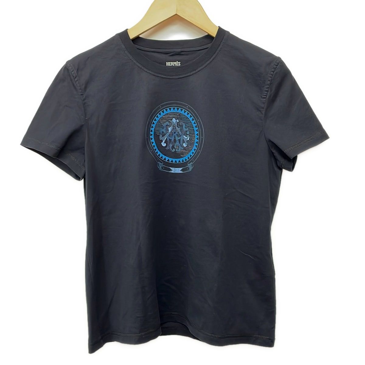 Hermes Short Sleeve T-Shirt 40 M Dark Navy Blue Multi Crew Neck Cartouche