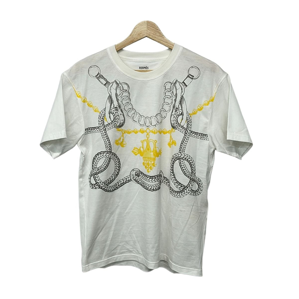 Hermes Short Sleeve T-Shirt 34 S White Dark Gray Yellow Crew Neck Palfuroire