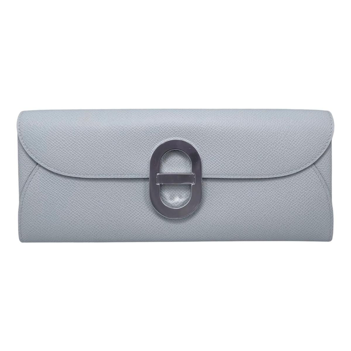 Hermes Shoulder Bag Wallet Maillon Toe Go Veau Epsom Blue Glacier Gray Silver