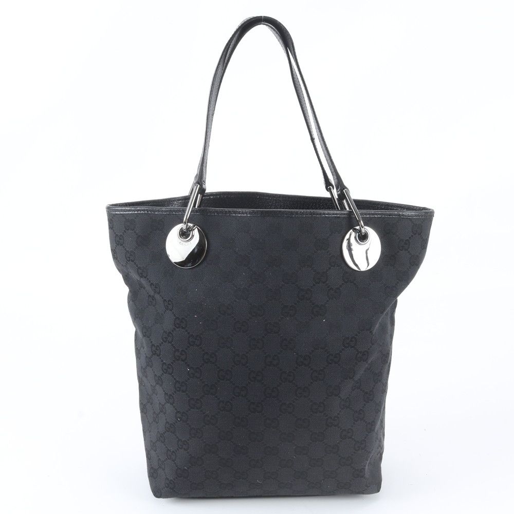 Gucci GG Canvas Leather Tote Shoulder Hand Black — view 3