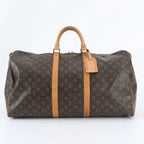 Louis Vuitton Monogram Keepall 55 Leather Boston Bag Tote Carry