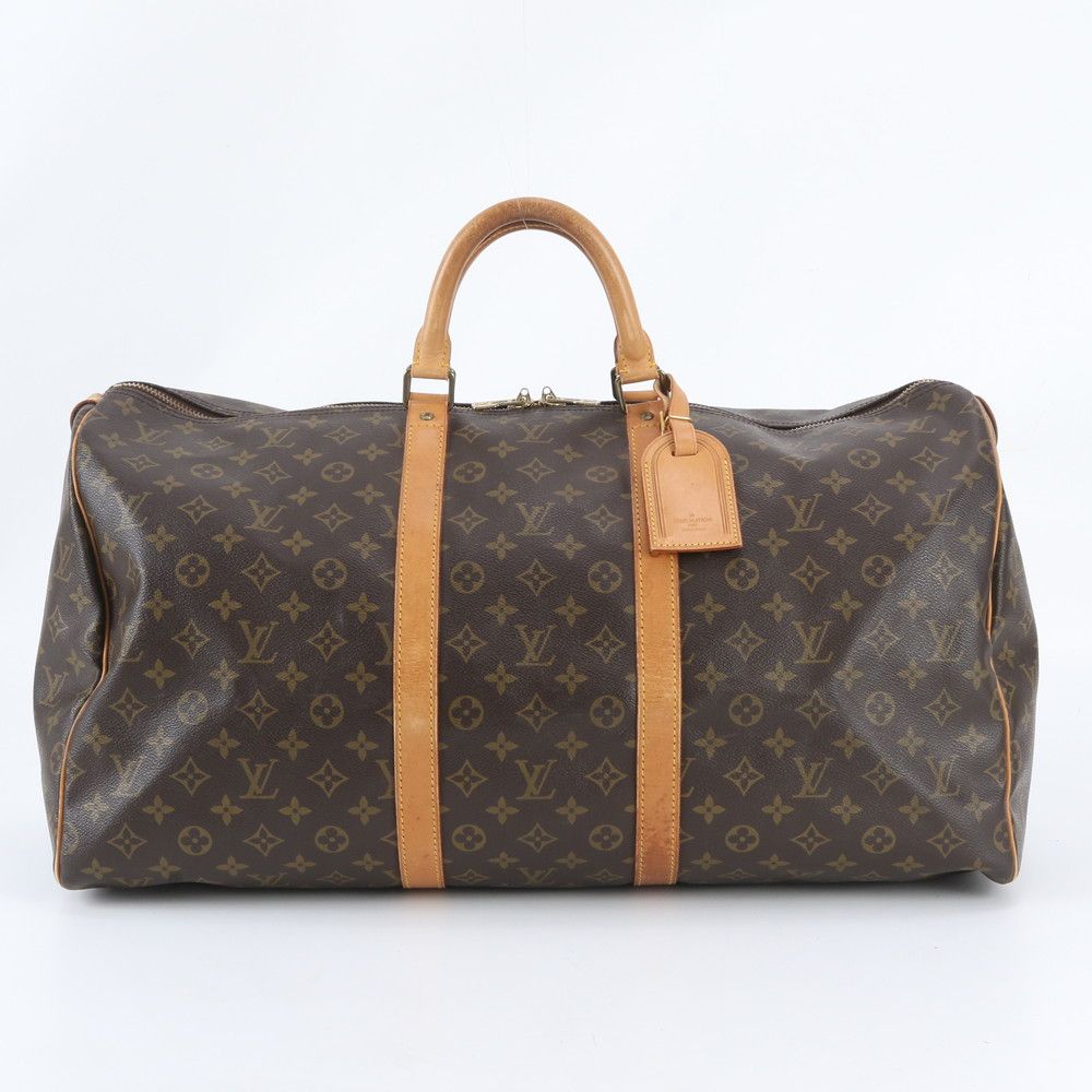 Louis Vuitton Monogram Keepall 55 Leather Boston Bag Tote Carry
