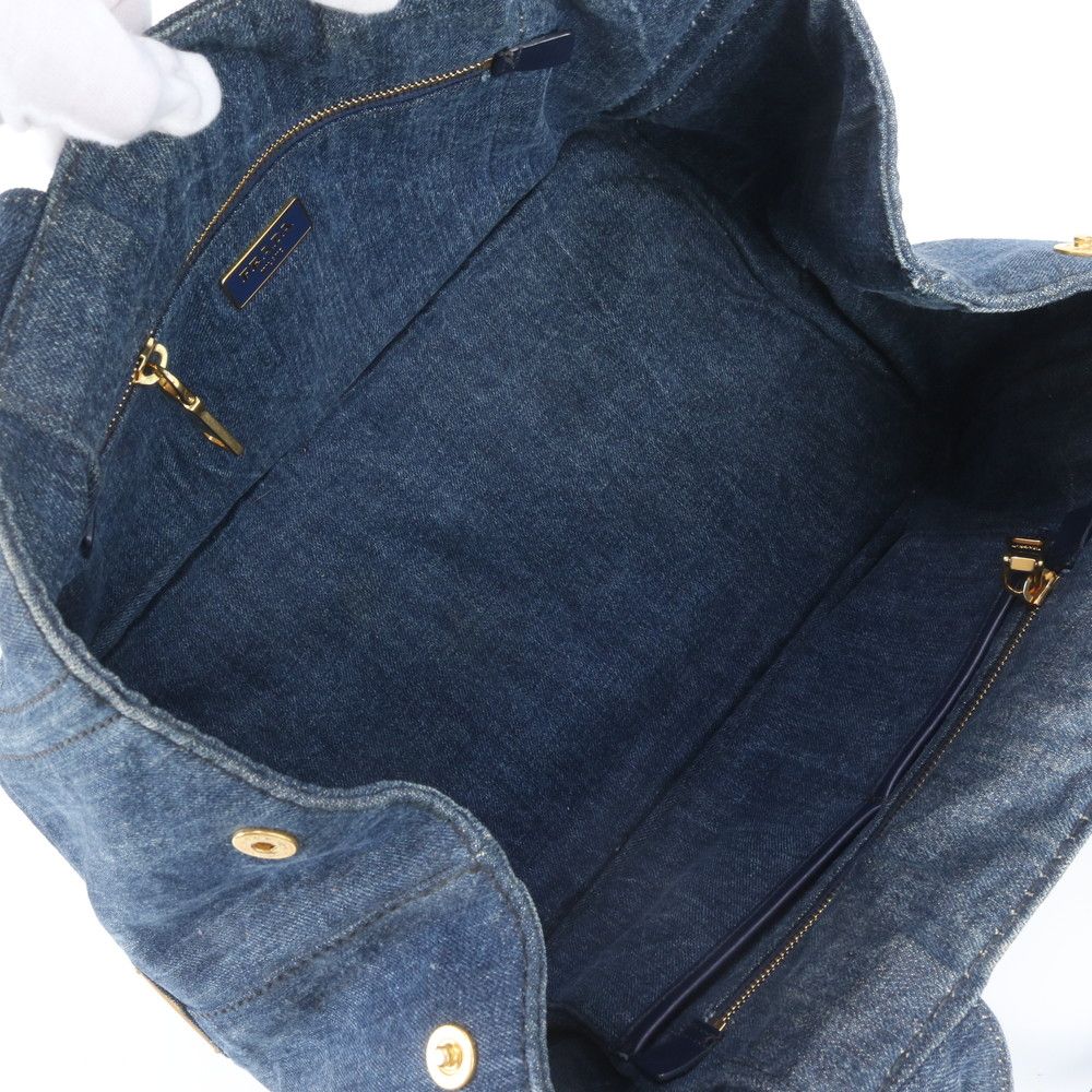 Prada Canapa Denim Blue Tote Shoulder Hand — view 7