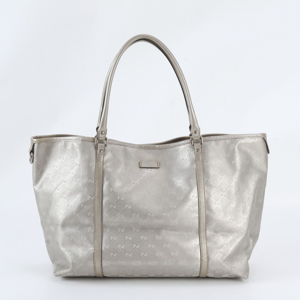 Gucci GG Supreme Leather Tote Shoulder Hand Silver