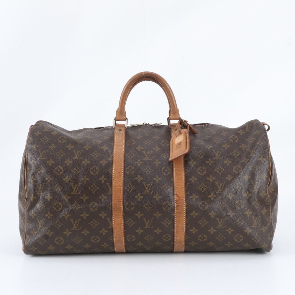 Louis Vuitton Monogram Keepall 55 Leather Boston Bag Tote Carry