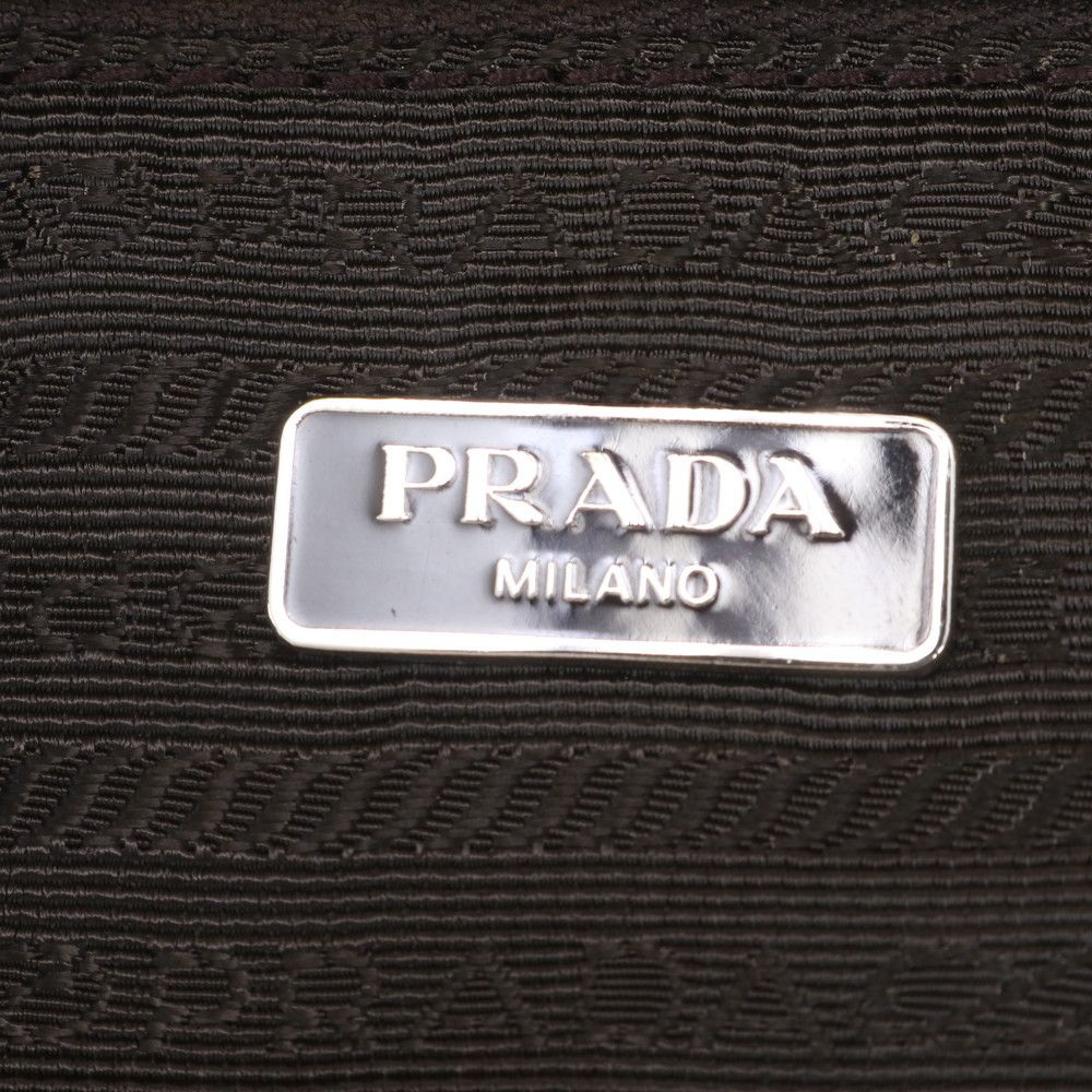 Prada Tessuto Nylon Stripe Triangle Logo Leather Tote Shoulder — view 8