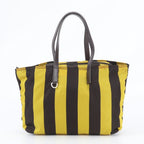 Prada Tessuto Nylon Stripe Triangle Logo Leather Tote Shoulder