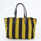 Prada Tessuto Nylon Stripe Triangle Logo Leather Tote Shoulder — view 3