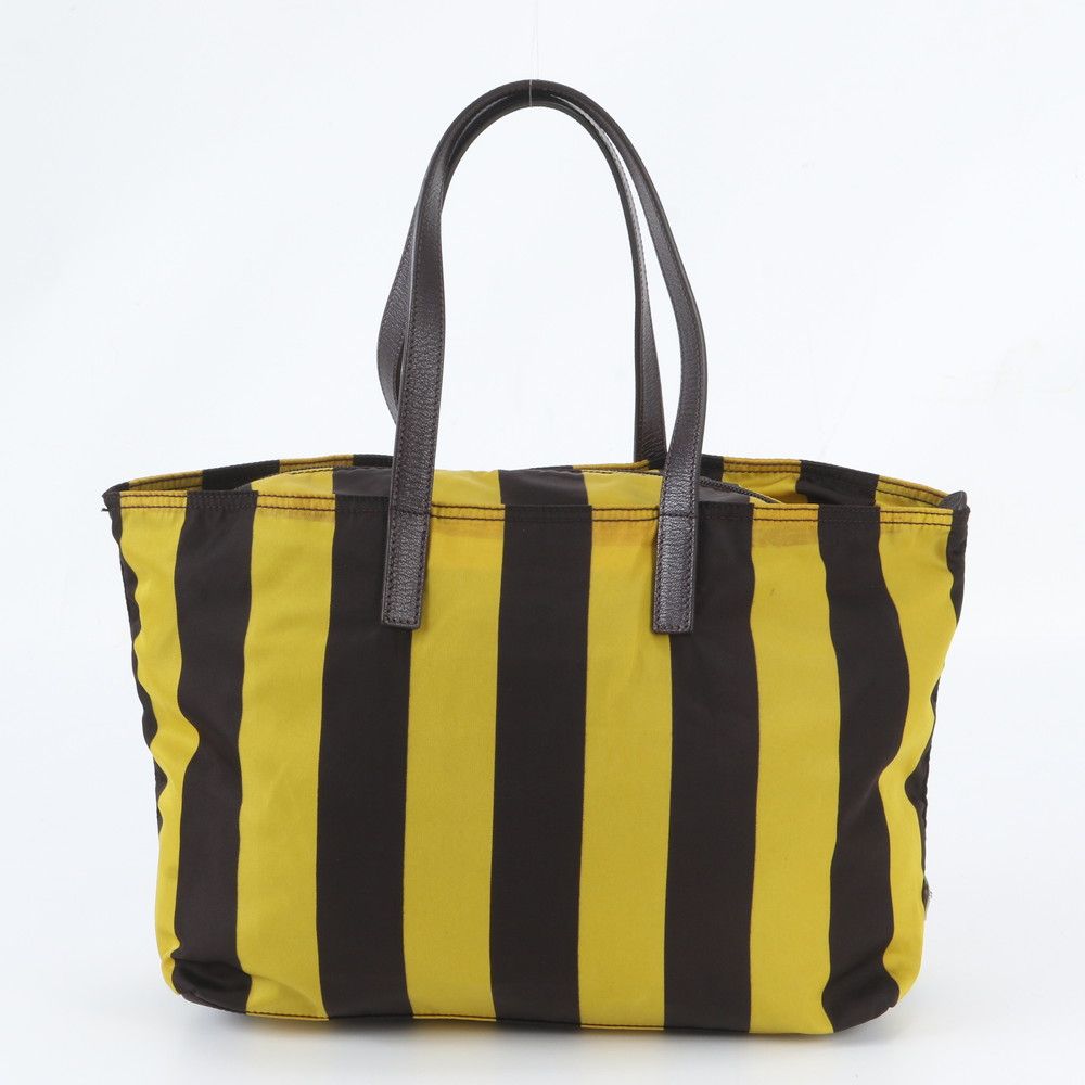 Prada Tessuto Nylon Stripe Triangle Logo Leather Tote Shoulder — view 3