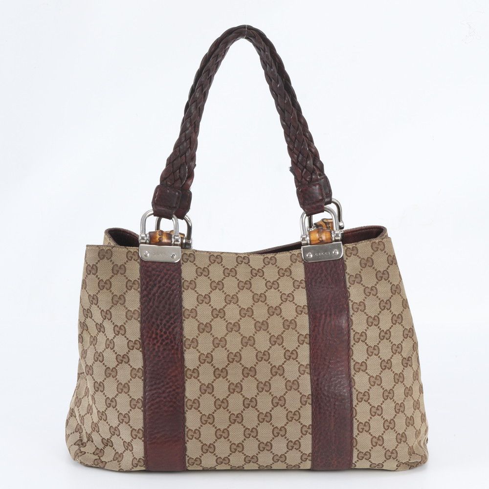 Gucci GG Canvas Bamboo Leather Tote Shoulder Hand — view 3
