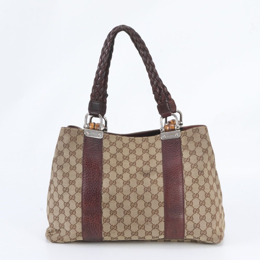 Gucci GG Canvas Bamboo Leather Tote Shoulder Hand