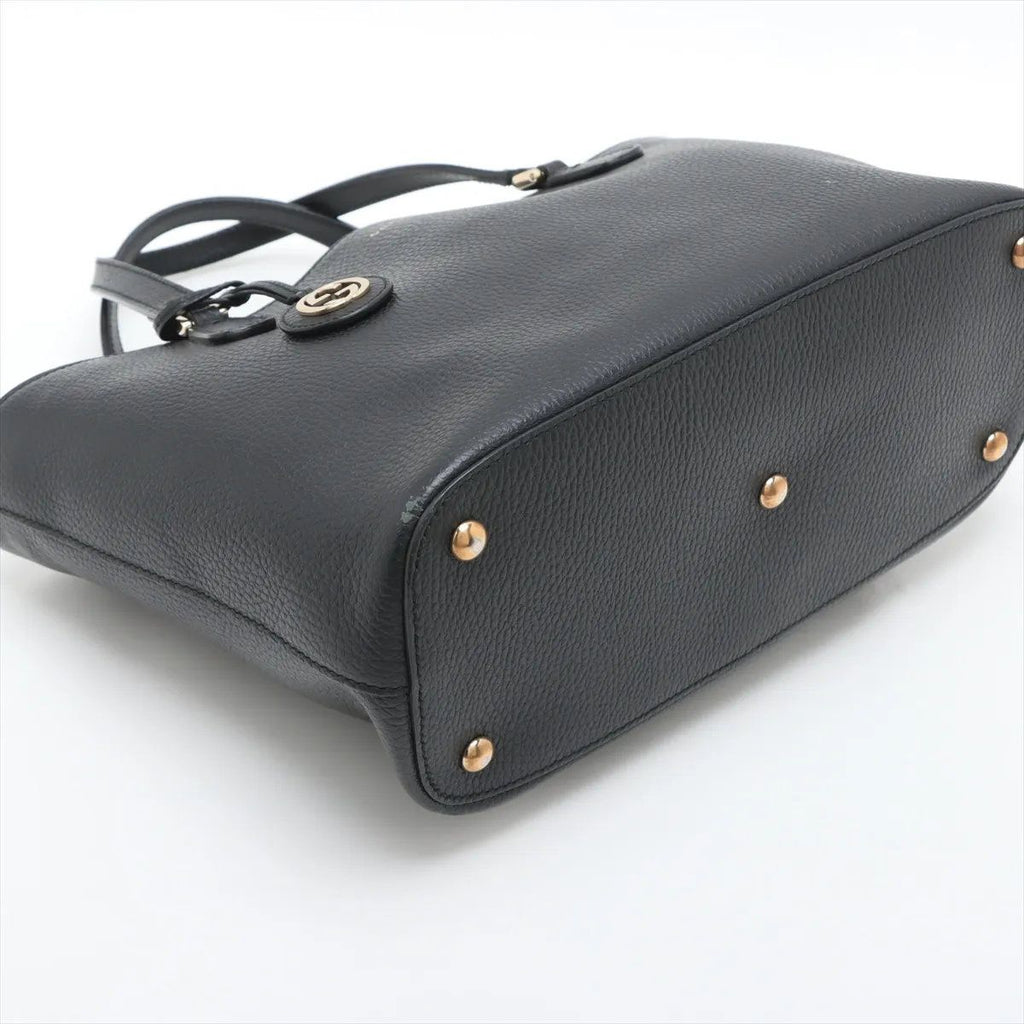 Gucci Interlocking Charm Leather Tote Shoulder Hand Black — view 4